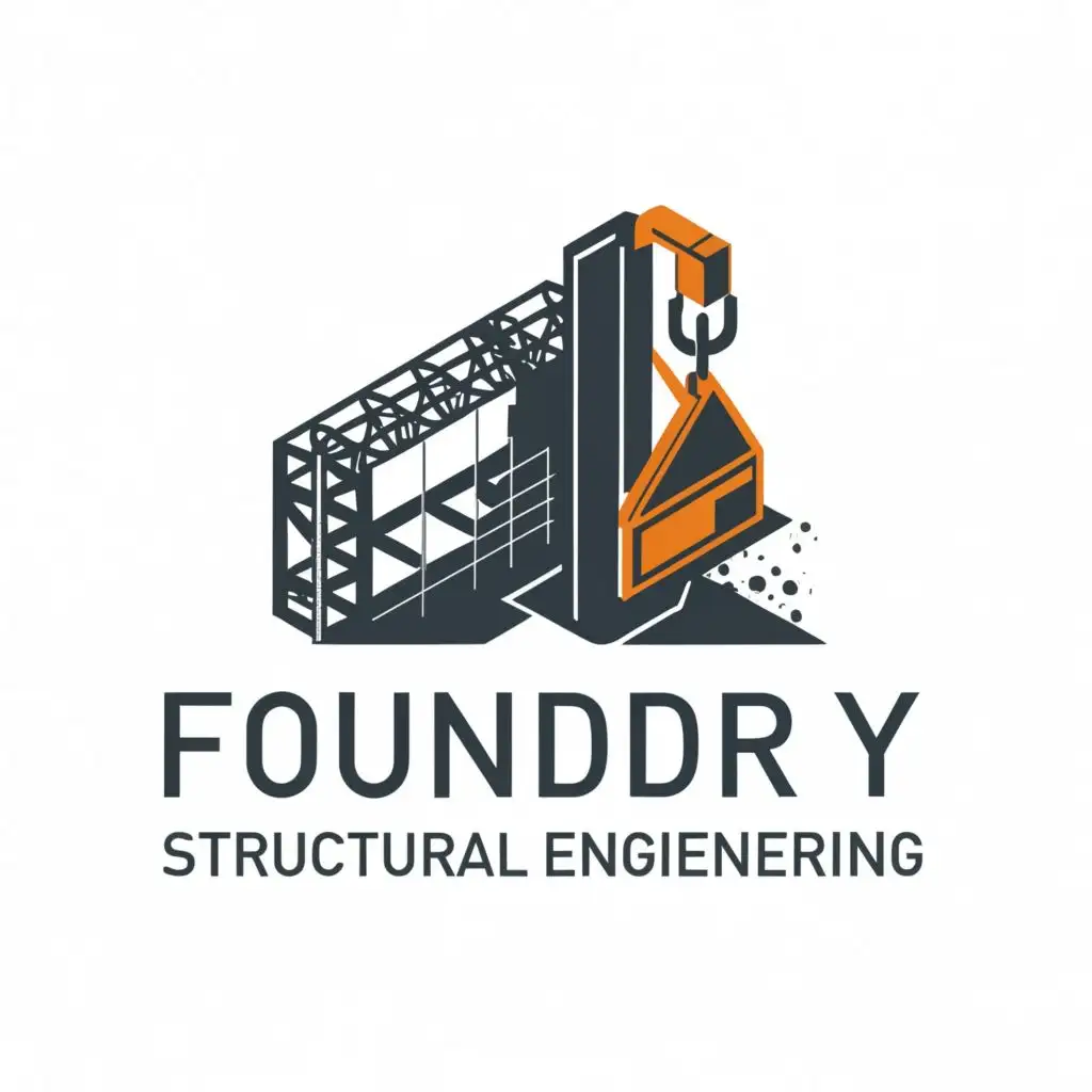 logo, foundry pouring a building, with the text "Foundry Structural Engineering", typography