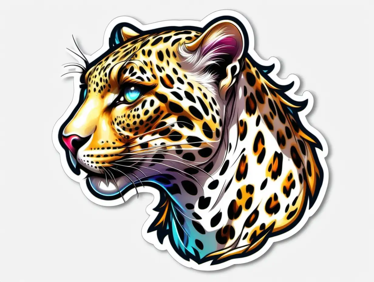 Enthusiastic Cool Leopard Sticker in Bright Colors Detailed Vector Art