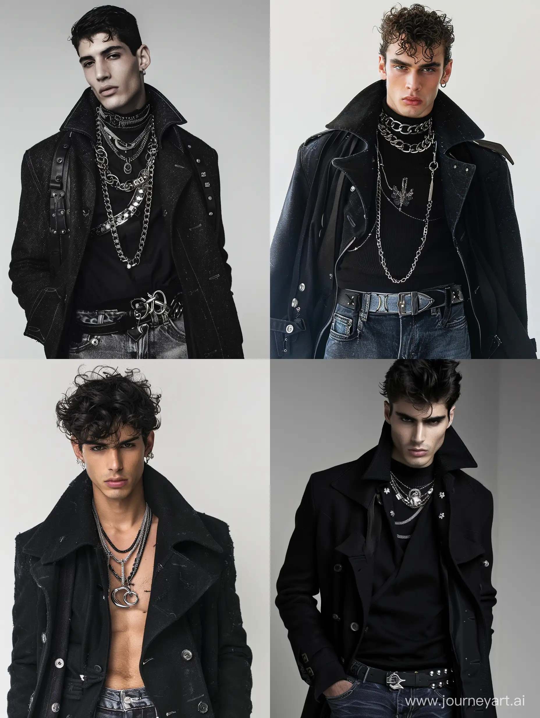 Male model handsome slim catwalk jeans coats silver and black jewerly CARLOS CORDOVA 