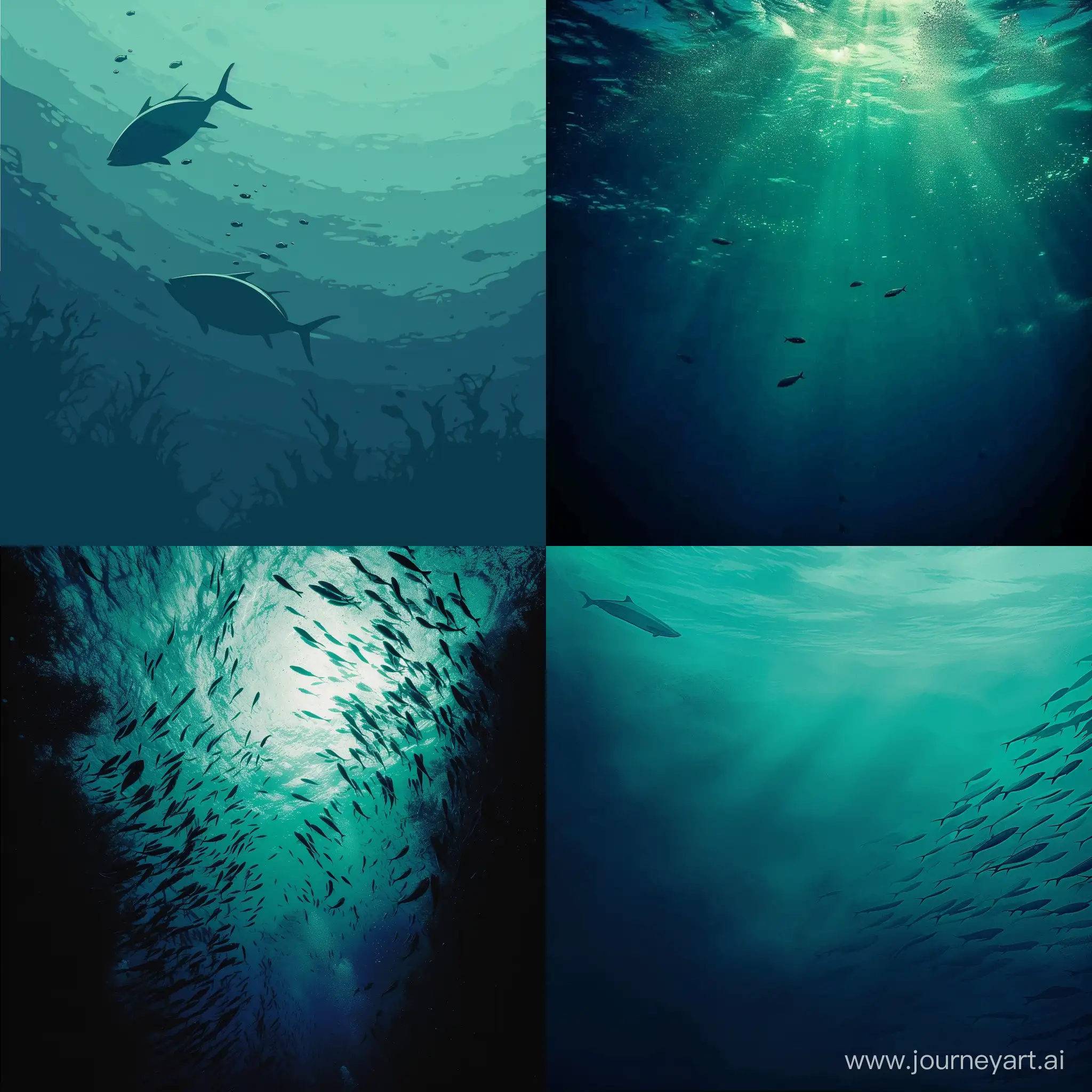 Minimalistic-Underwater-Symphony-Serene-Fish-in-Deep-Blue-and-Green-Hues