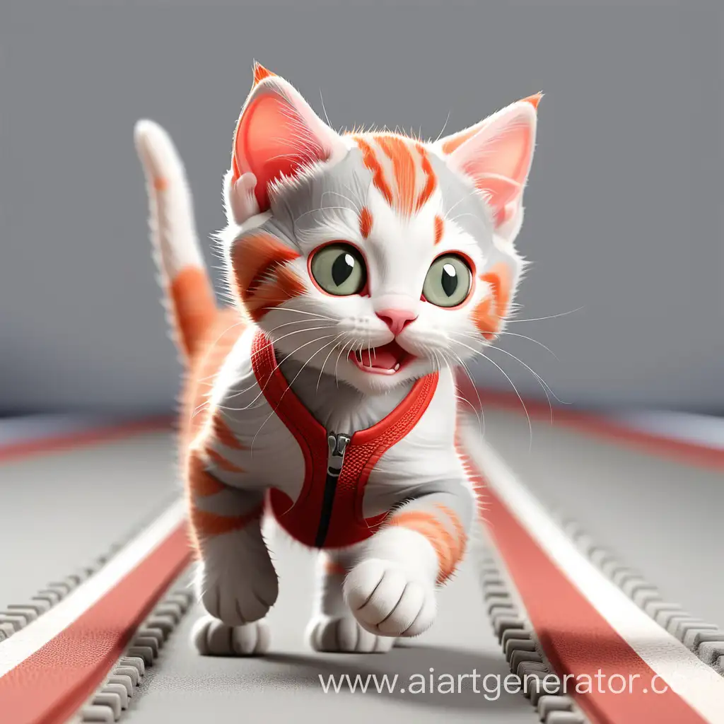 Adorable-Rear-View-of-WhiteRed-Cat-on-Gray-Sports-Track