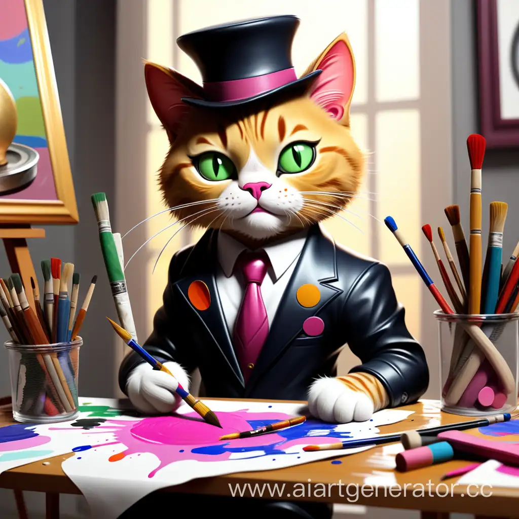 Elegant-Feline-Artist-Creating-Masterpieces