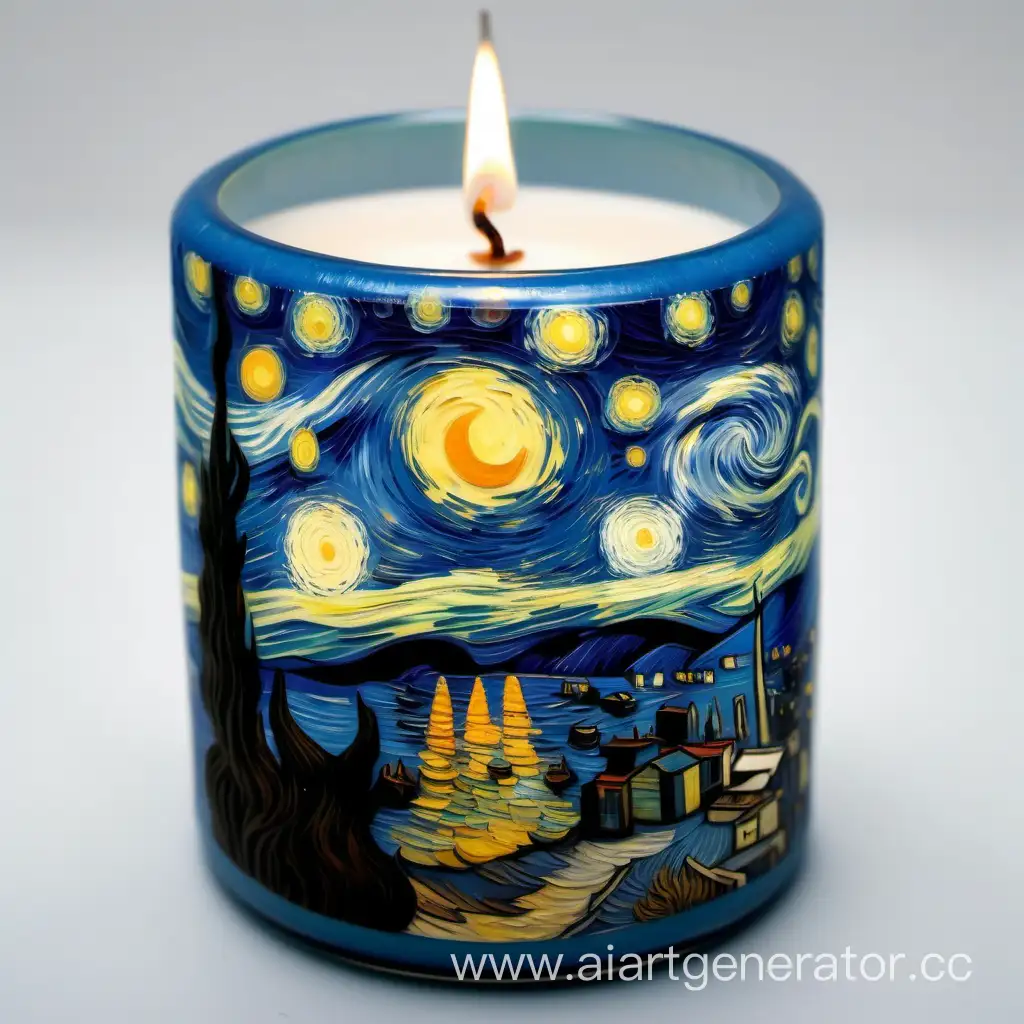 Свеча, на которой нарисована картина Ван Гога Звёздная ночь