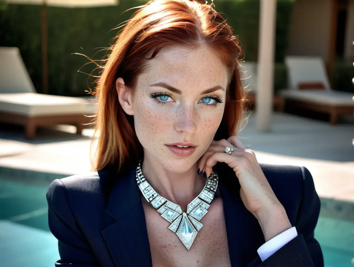 Laura Jolie Elegant Businesswoman Relaxing by Pool in Palm Springs Villa