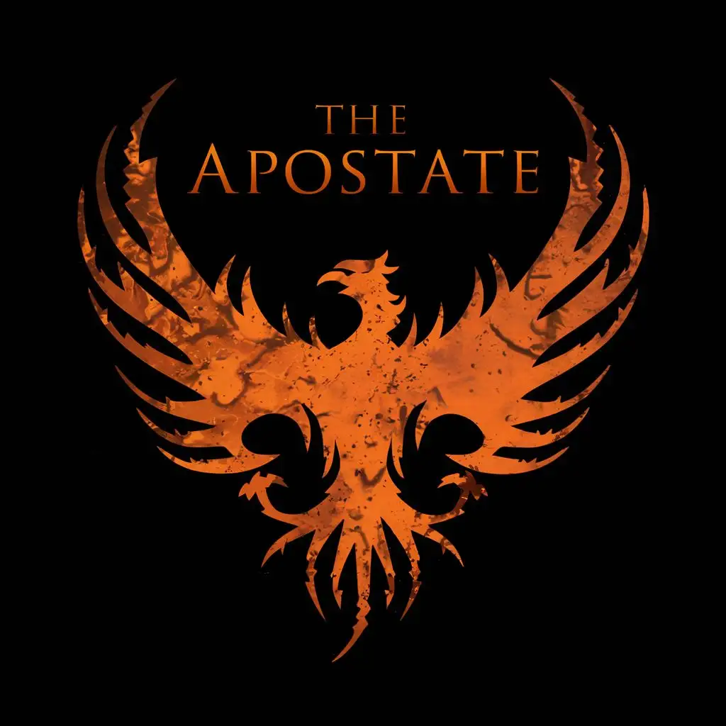 logo, Phoenix Fire Orange, with the text "The Apostate", typography