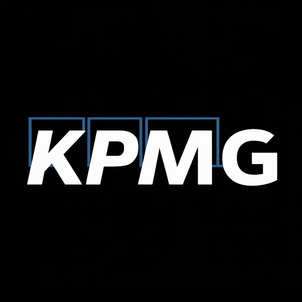 Create a new logo for KPMG, a multinational professional services network and one of the Big Four accounting organizations. The logo should prominently feature the abbreviation "KPMG" while reflecting the company's core values of professionalism, reliability, and global presence. Incorporate the company's signature colors of blue and white into the design. Consider the company's history, including its mergers and global expansion, as well as its range of services such as financial audit, tax, and advisory. Your logo should be modern, clean, and versatile, suitable for various applications including digital platforms, print materials, and corporate merchandise. Provide a brief explanation of the symbolism and design elements used in your logo. The logo need to have KPMG in the logo.