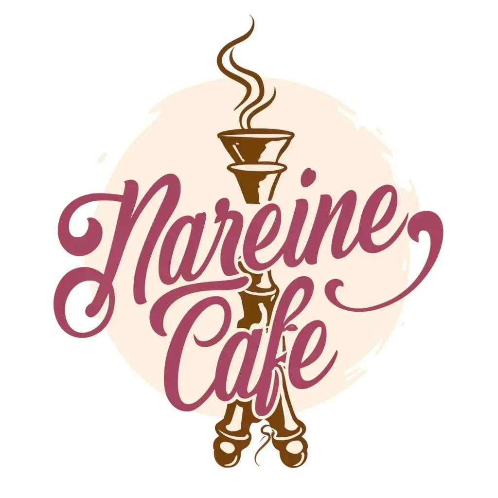 logo, hooka pink white background, with the text "nareine eve cafe", typography, be used in Restaurant industry