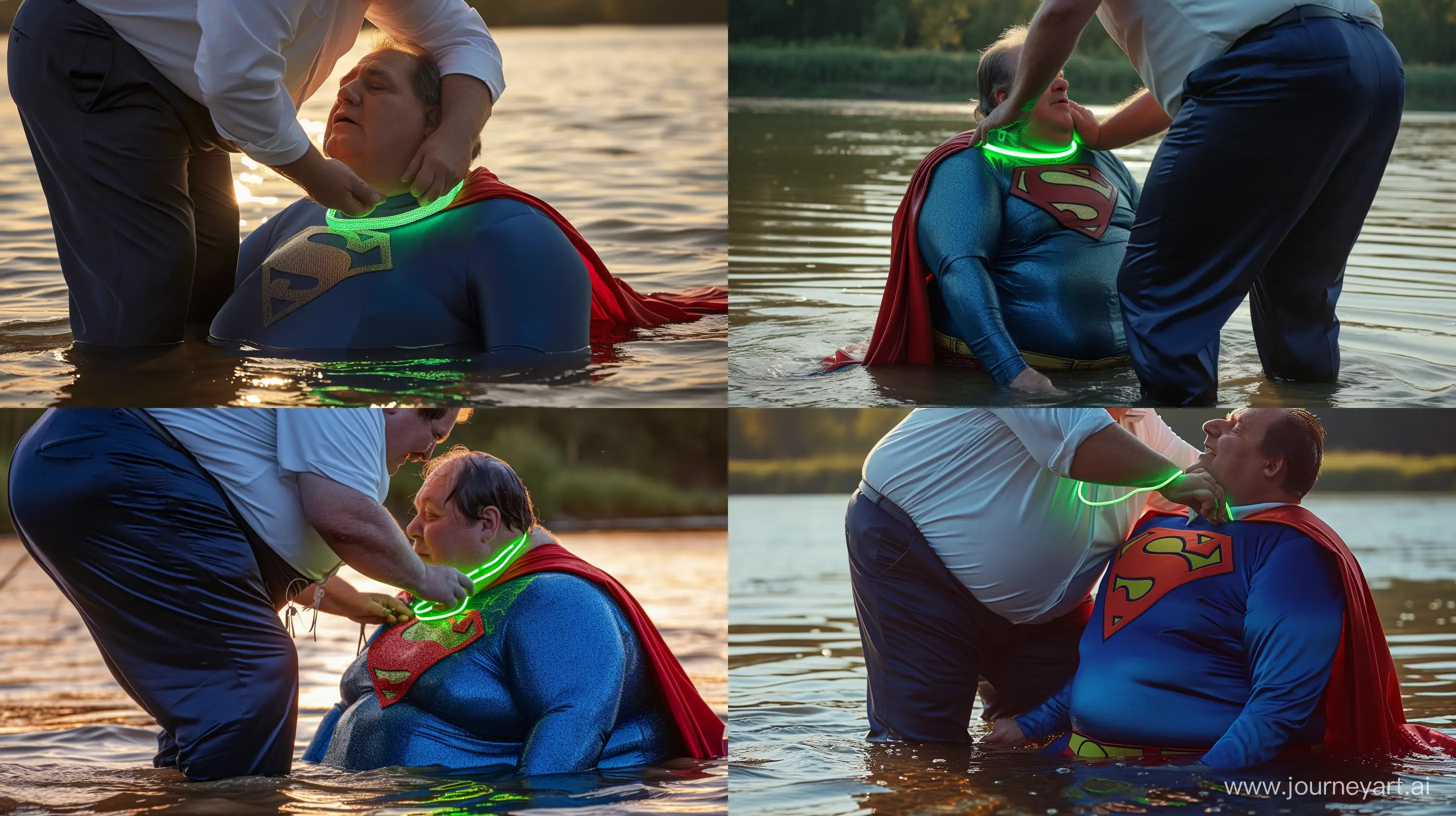Eccentric-Superhero-Transformation-Senior-Man-in-Neon-Collar-by-the-River