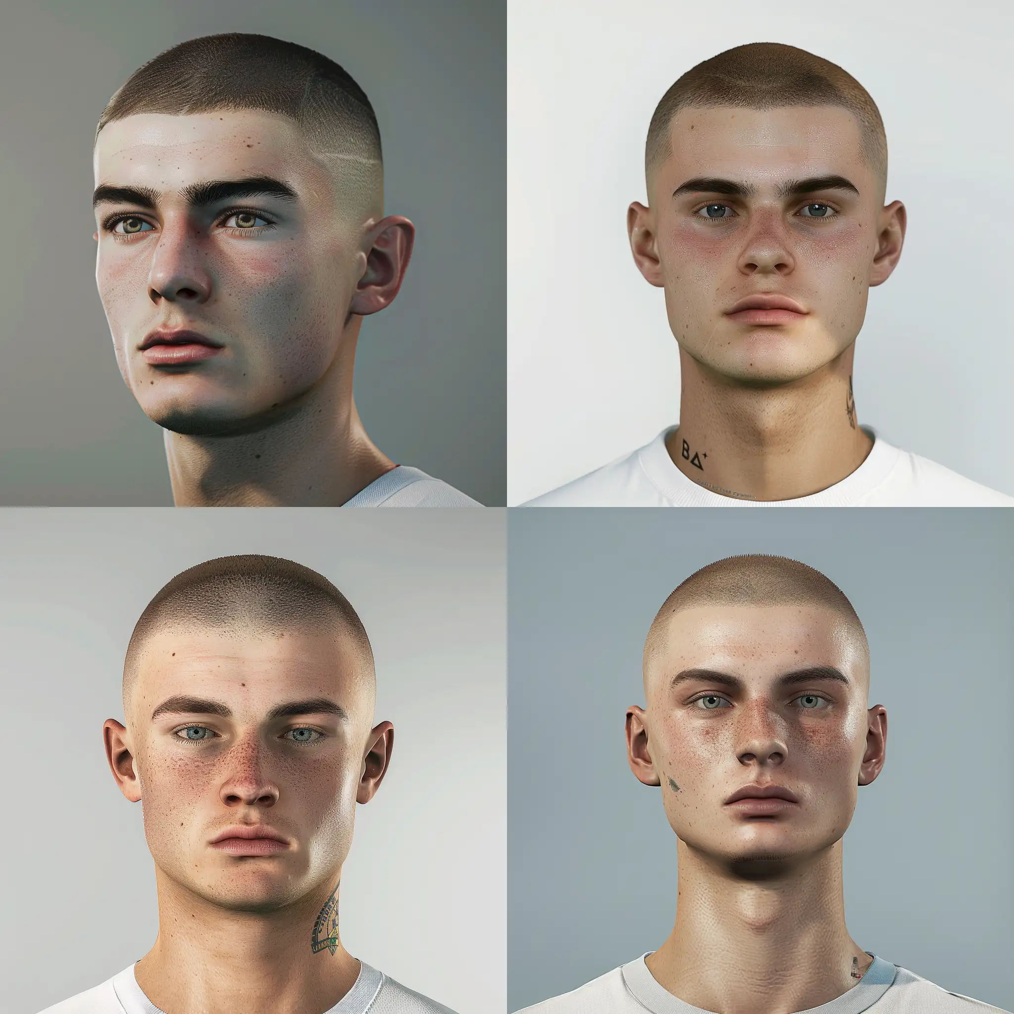 Ultra Realistic profile photo of 18 year old footballer for Waltham Abbey Football Club. Of Scottish origin, Shaved haircut, no tattoos. In the style of profile picture from a facepack from Football Manager 23. 