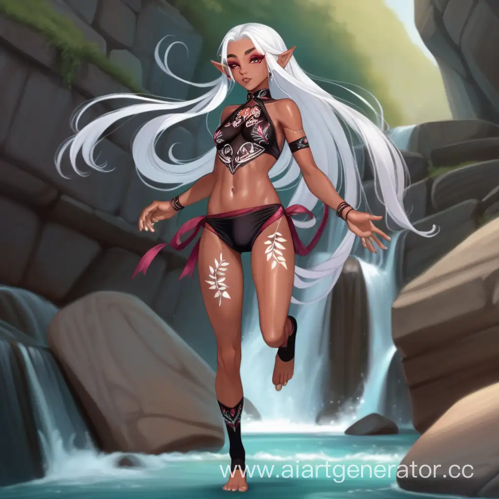 Energetic-Elf-with-White-Hair-Leaping-by-Canyon-Stream
