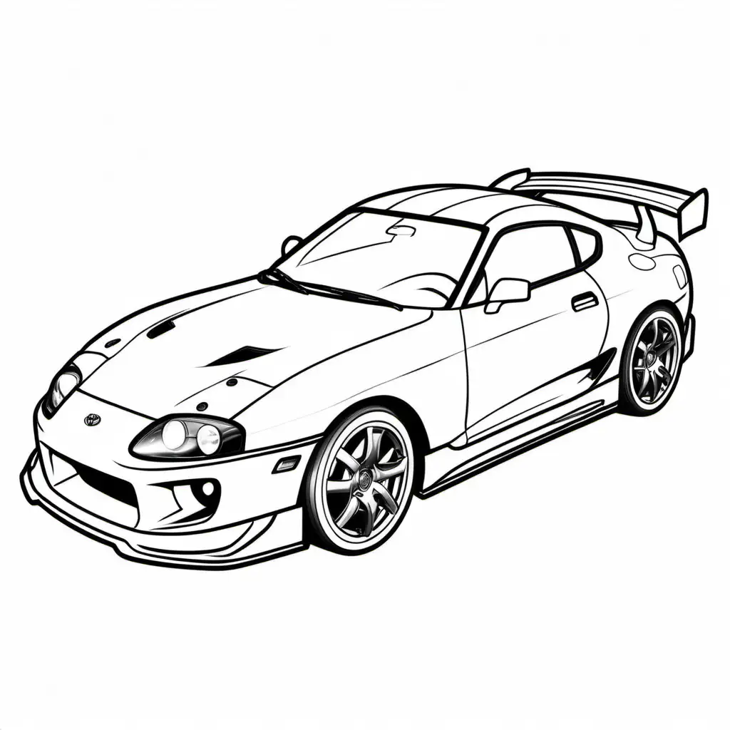 Toyota supra sports car coloring page, white and black lines.