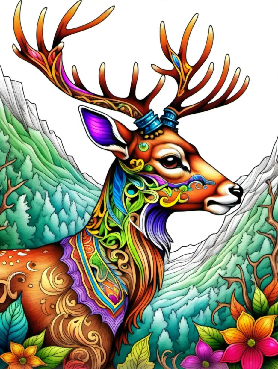 Fantasy Deer Adult Coloring Book Vivid and Intricate Profile Design