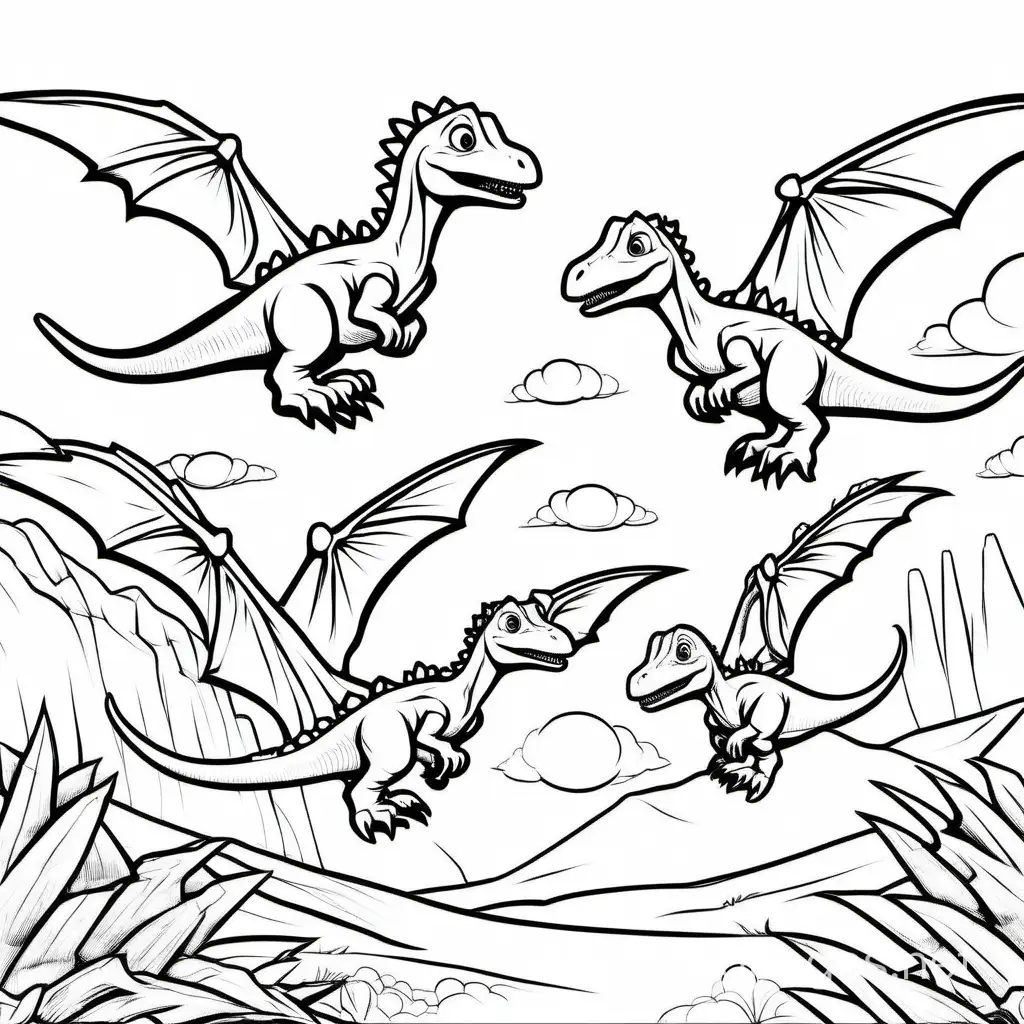 Baby-Flying-Dinosaurs-Coloring-Page-Playful-Line-Art-on-White-Background