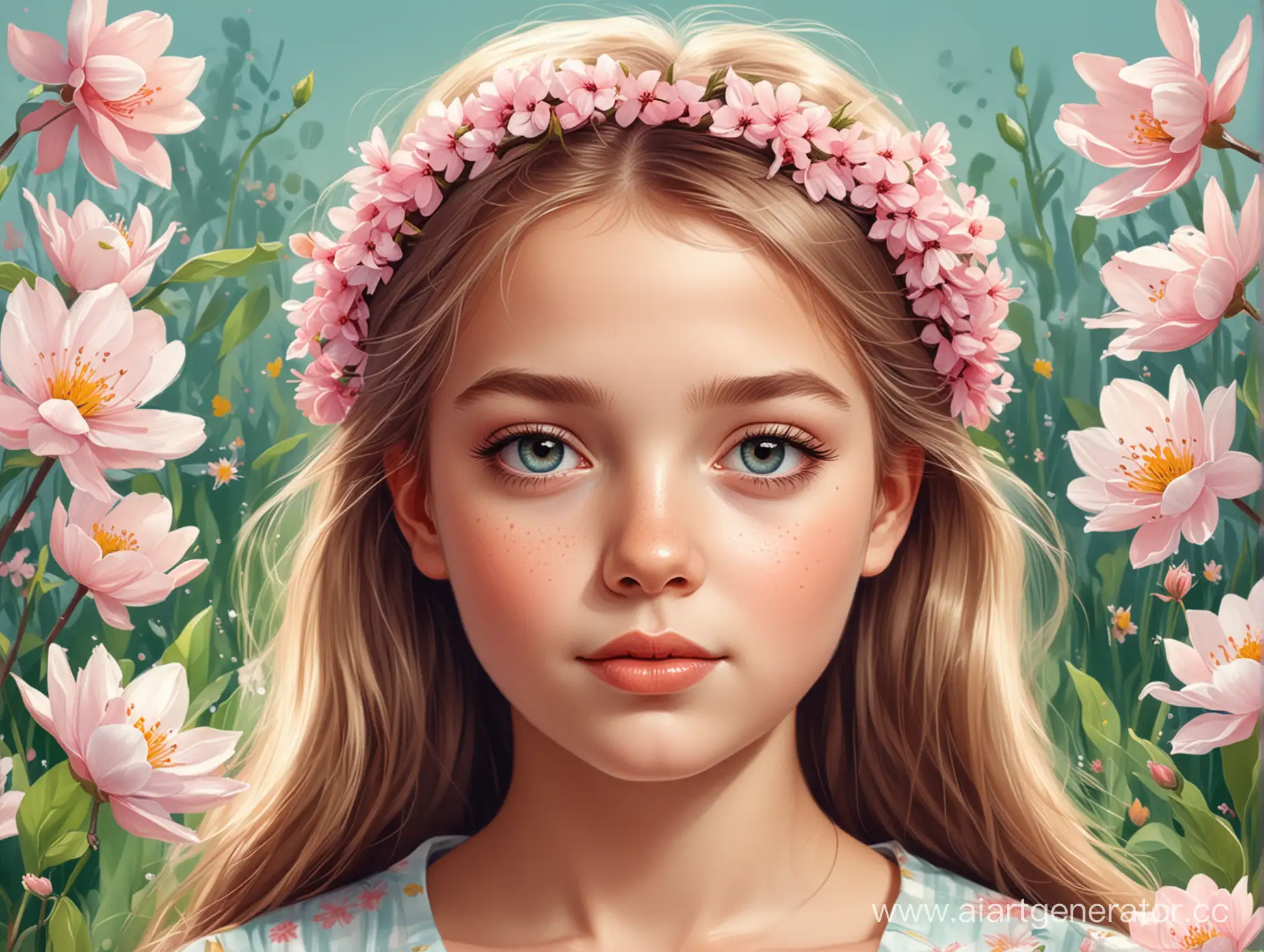 Весенняя digital иллюстрация с портретом девушки
