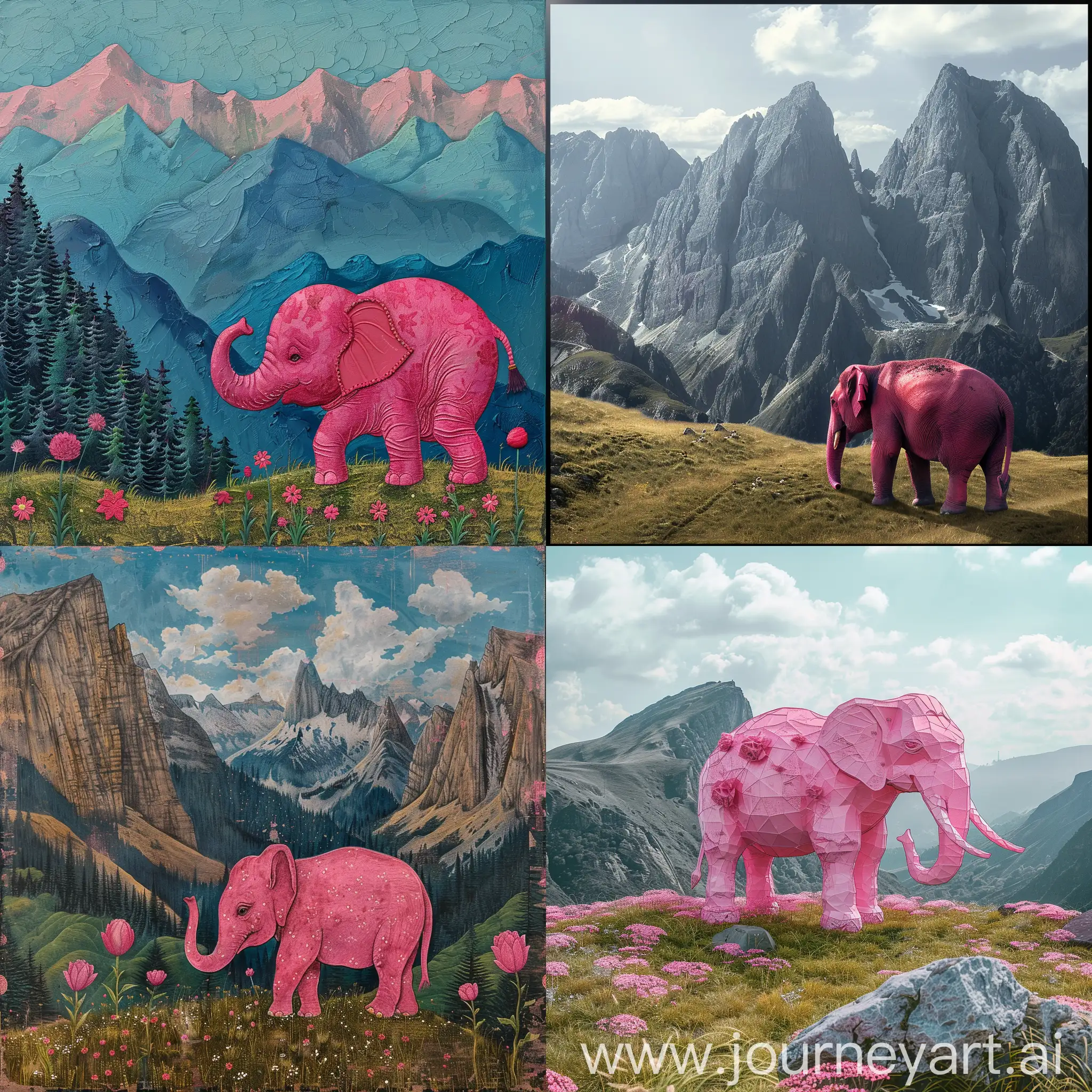 Pink elephant in the mountains