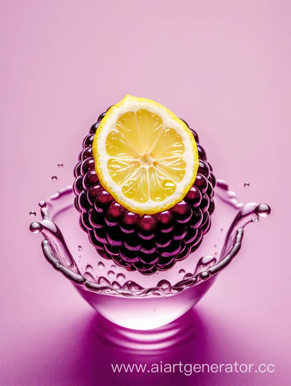 Boysenberry-and-Lemon-Slices-Refreshing-Water-Droplets-on-Vibrant-Yellow-Background