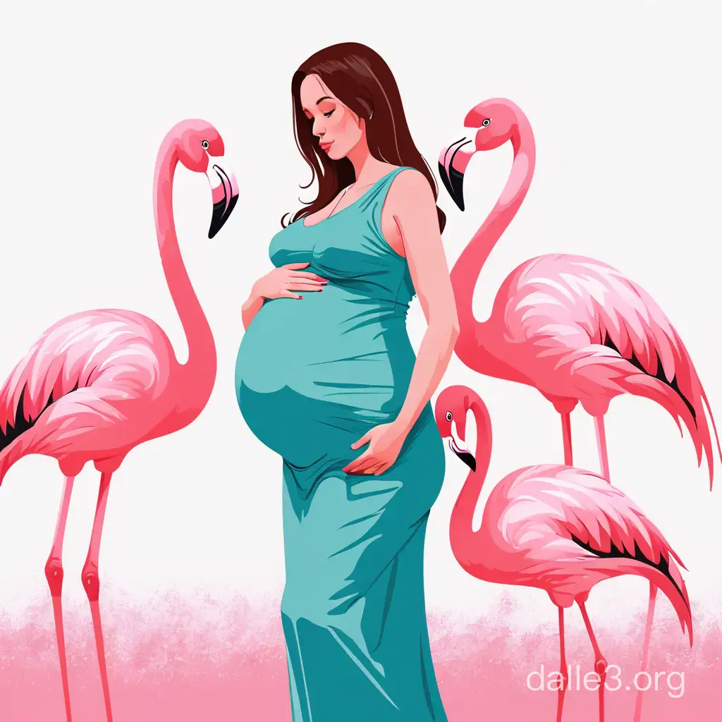 pregnant woman with a flamingo