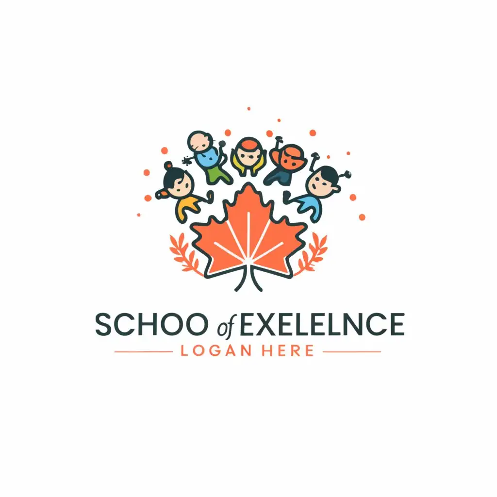 a logo design,with the text "School of Excellence", main symbol:maple leaf, kids, snow,Moderate,be used in Education industry,clear background