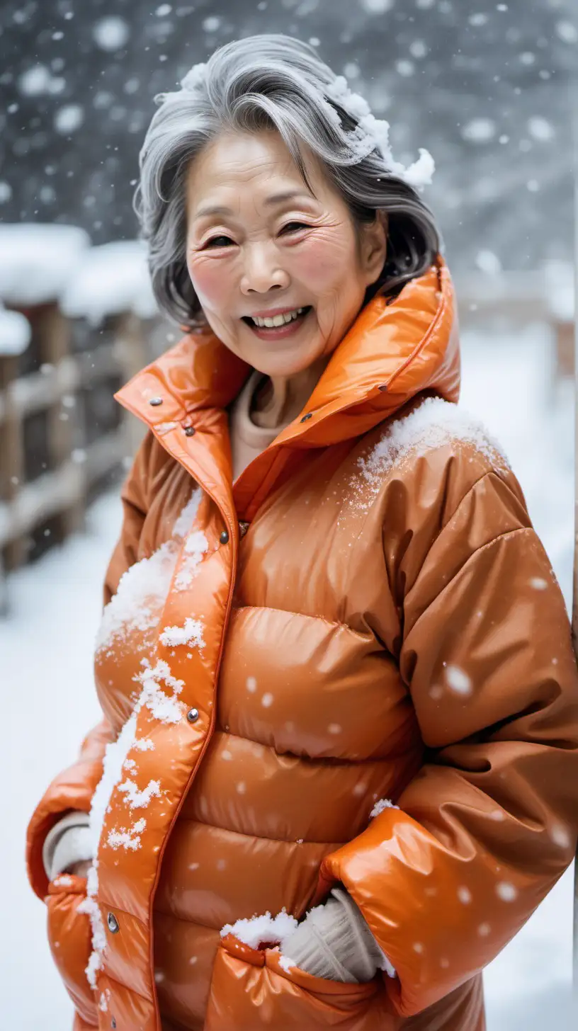 Elegant 75YearOld Japanese Woman in Snowy Alaska