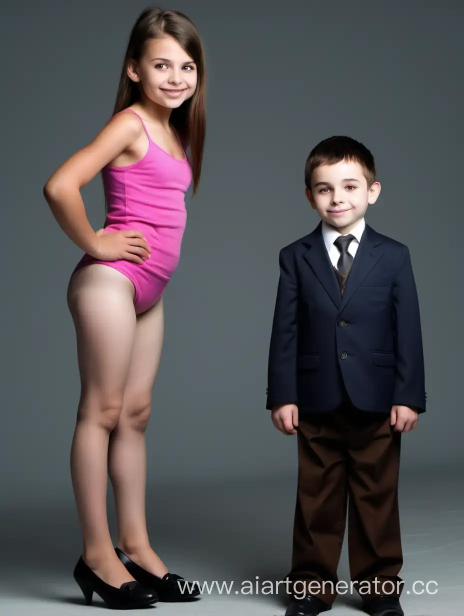 very short midget guy is same height as 13y tall model girl's ass cute innocent face