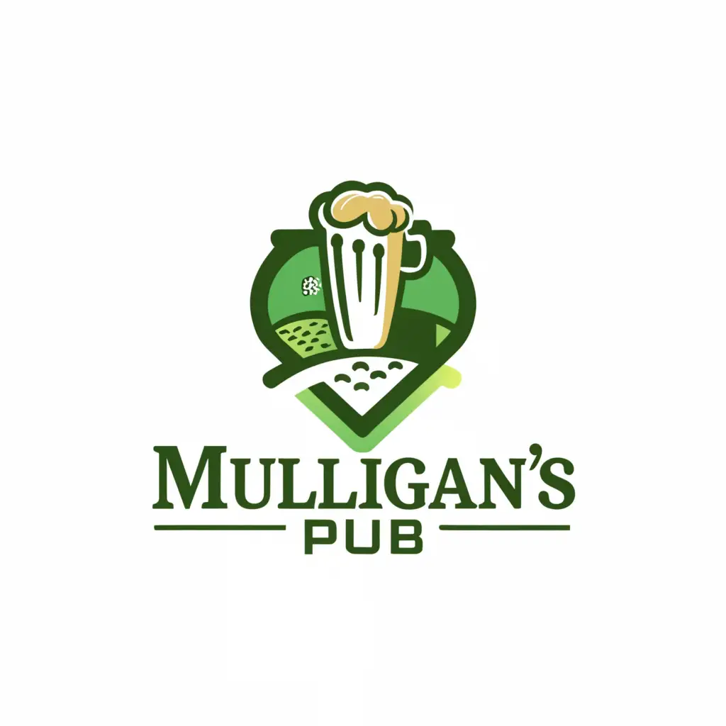 LOGO-Design-For-Mulligans-Pub-Golf-Green-with-Beer-Mug-Hole-Emblem