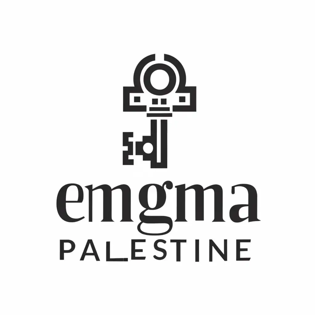 a logo design,with the text "enigma palestine", main symbol:old home key,Moderate,clear background