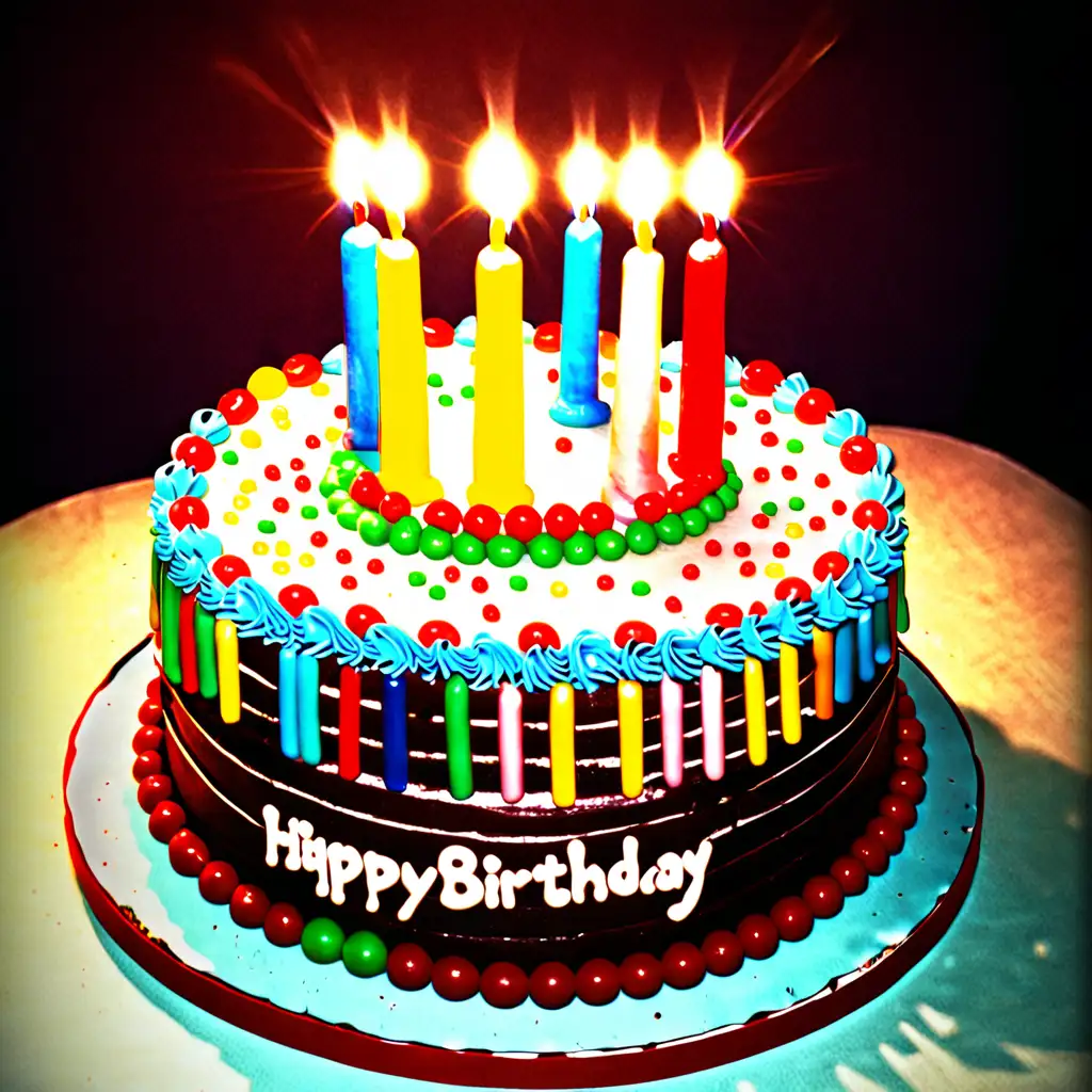 Colorful Birthday Cake Celebration with Festive Decorations