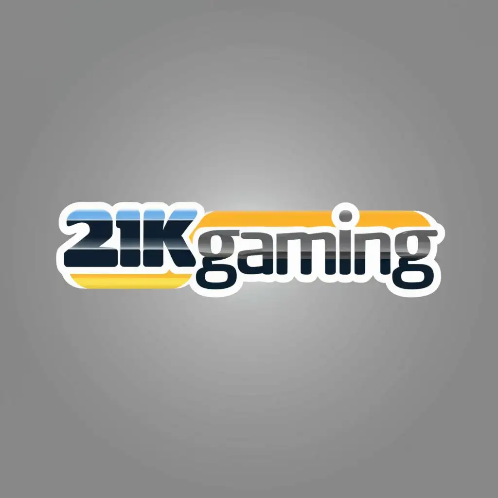 Logo, In a line, with the blue and yellow metallic text "21kgaming", typography, be used in the Gaming industry,