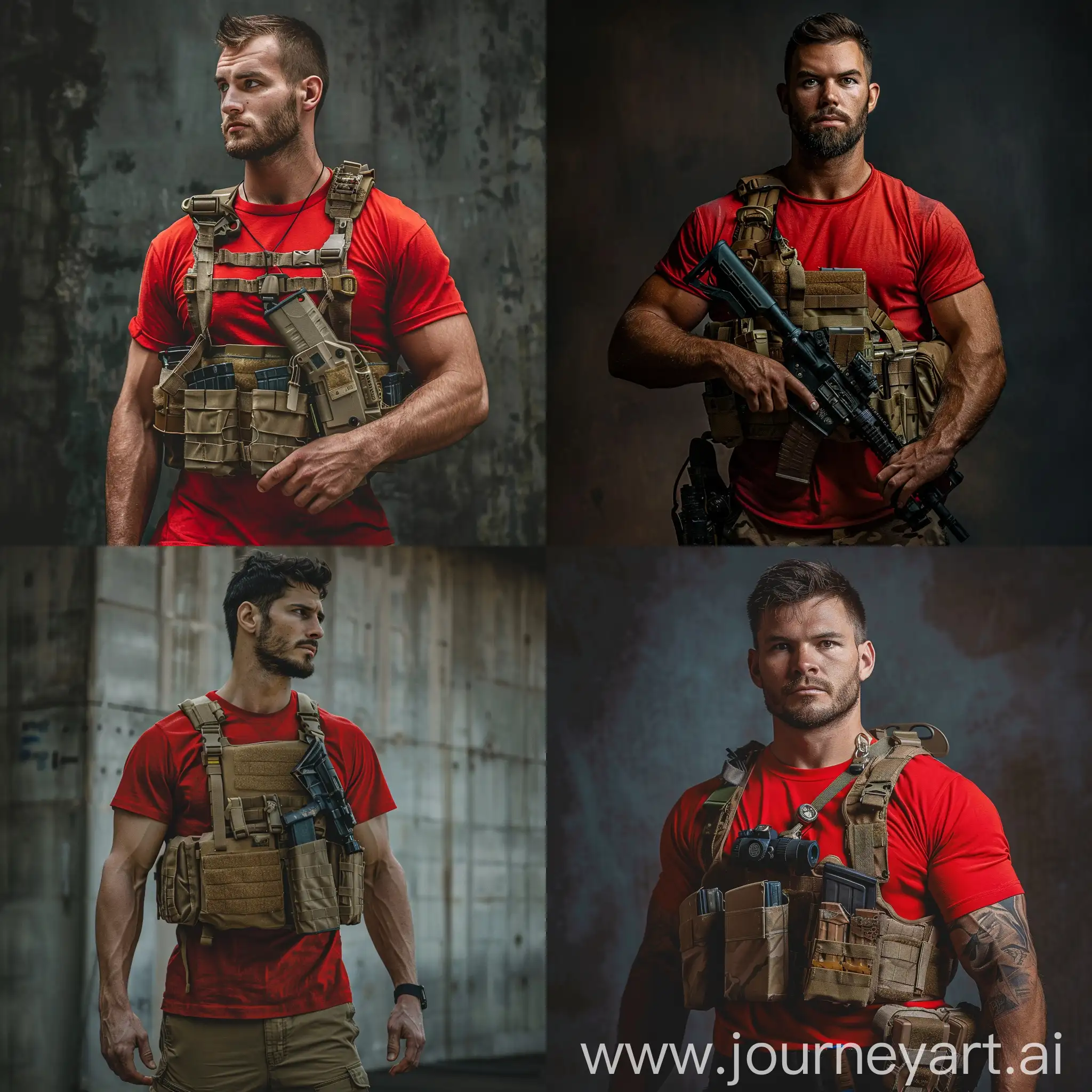 Man in red t shirt with special force loadout