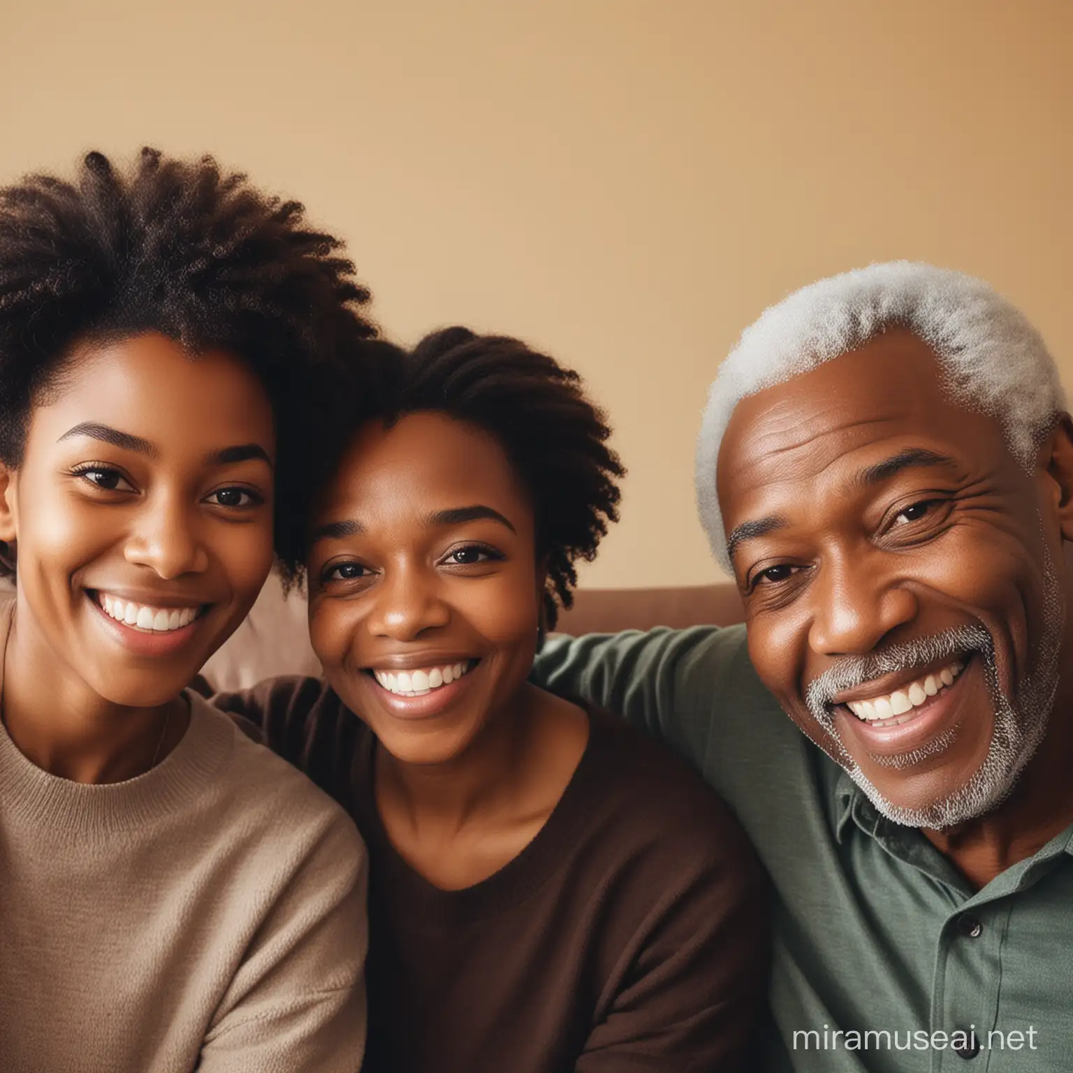 a black kid, a black woman and an elderly black man happy