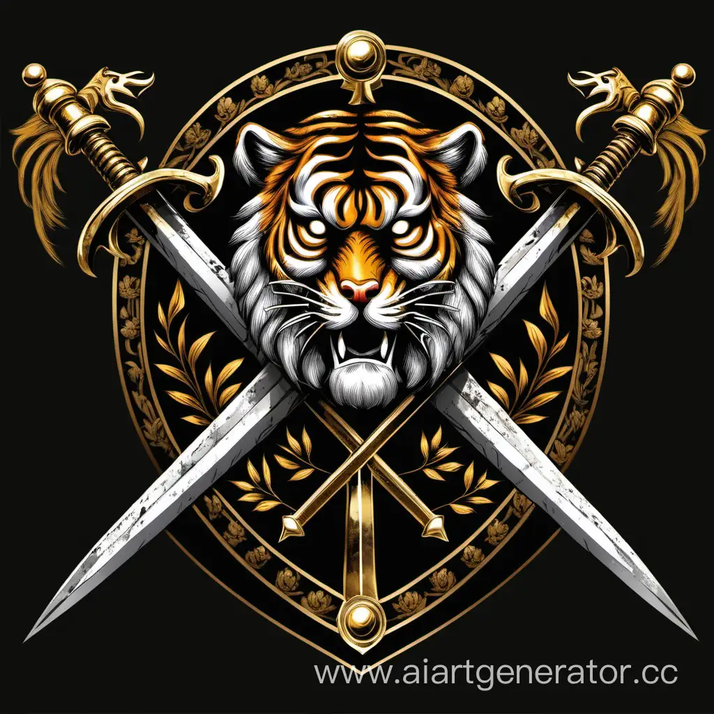 Shining-Tiger-Coat-of-Arms-with-Crossed-Halberds-on-Black-Background