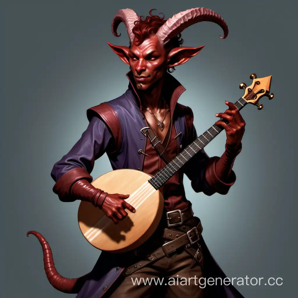 Tiefling-Bard-Playing-Lute-in-Artistic-Attire
