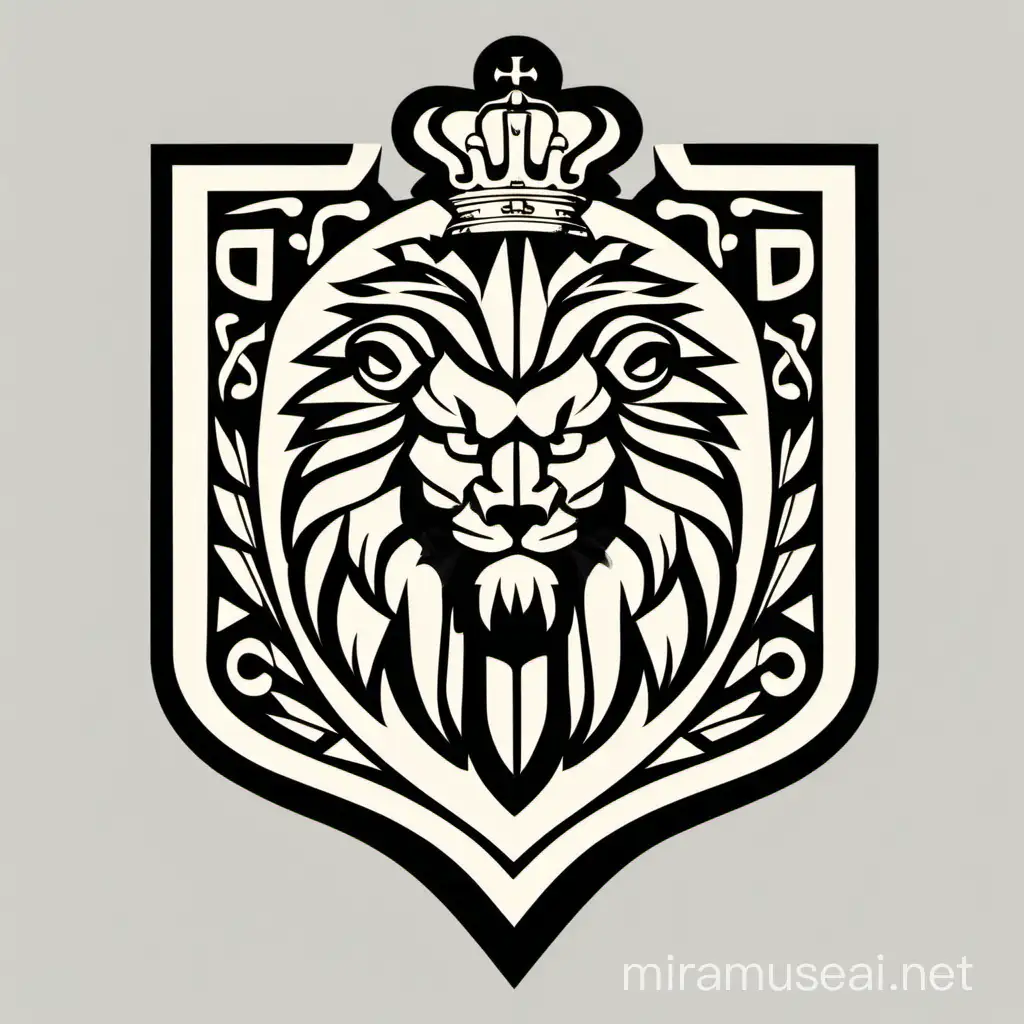 Combining the heraldic and minimalist styles, the emblem of the "Legion of Sich Riflemen of the Galician Lion" merges traditional symbolism with modern simplicity. At the center of the emblem is a stylized lion rampant, rendered in a minimalist, geometric form. The lion's fierce and proud stance is retained, symbolizing courage and strength. Surrounding the lion is a shield, featuring intricate patterns and symbols in a simplified, geometric design. Two rampant lions flank the shield on either side, emphasizing unity and martial prowess. Above the shield, a crown symbolizes authority and sovereignty, rendered in clean lines and bold shapes. The entire emblem is enclosed within a circular border, adding a sense of cohesion and completeness to the design. The combination of heraldic elements with minimalist aesthetics creates a visually striking emblem that pays homage to tradition while embracing modernity.




