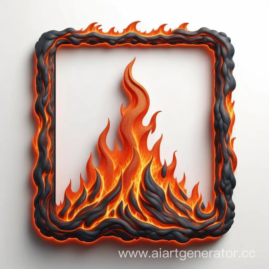 simple icon of a 3D lava vintage frame, made of fire. white background.