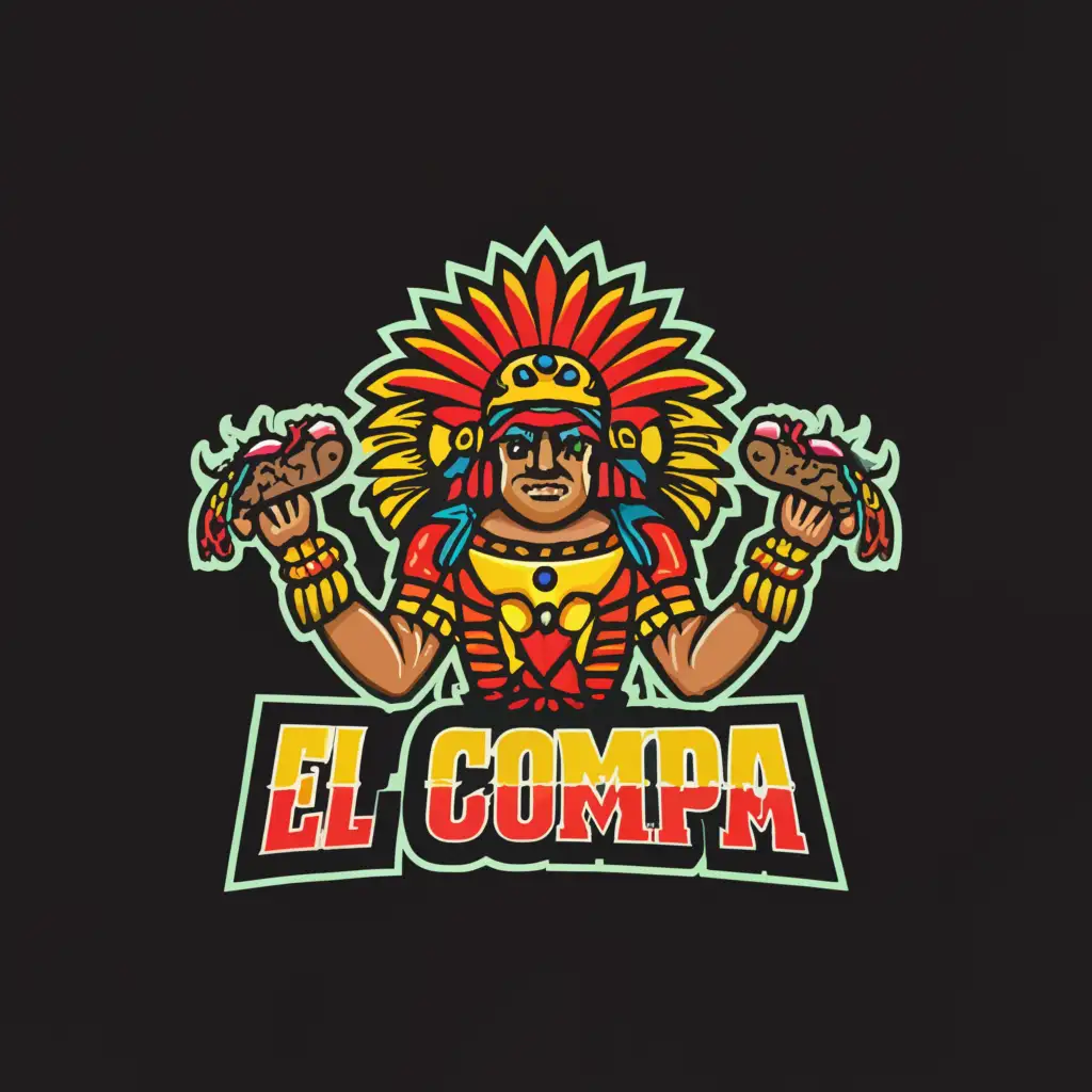 LOGO-Design-for-El-Compa-Aztec-Warrior-Holding-Hotdogs-on-Clear-Background
