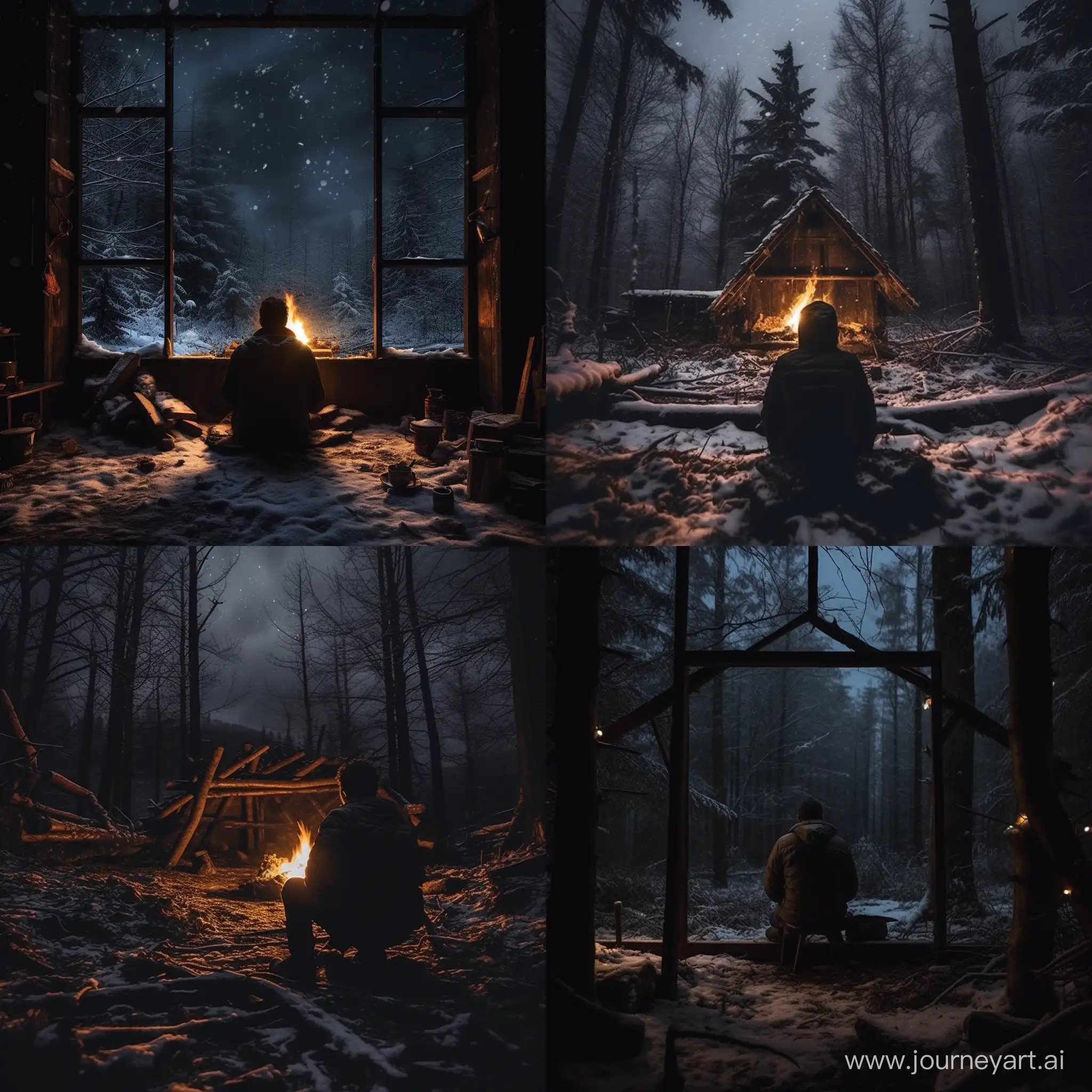 Solitude-in-a-Snowy-Forest-Hut-Reflecting-on-Memories-by-the-Fireplace