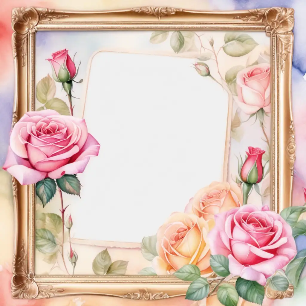 Elegant Watercolor Frame with Delicate Roses