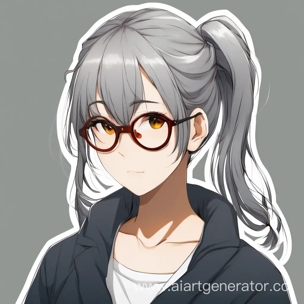 1girl, tall_hight, grey_hair, single_hair_bun, swept_bangs, parted_bangs, large_breasts, brown_eyes, over-rim_eyewear,