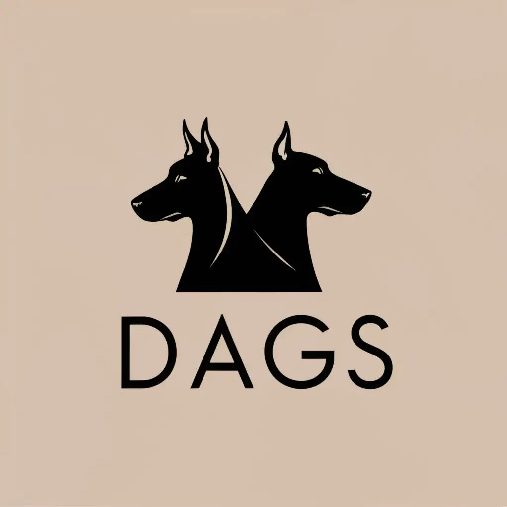 logo, two dogs silhouette dobermann minimalistic sideprofile, with the text "dags", typography, be used in Nonprofit industry
