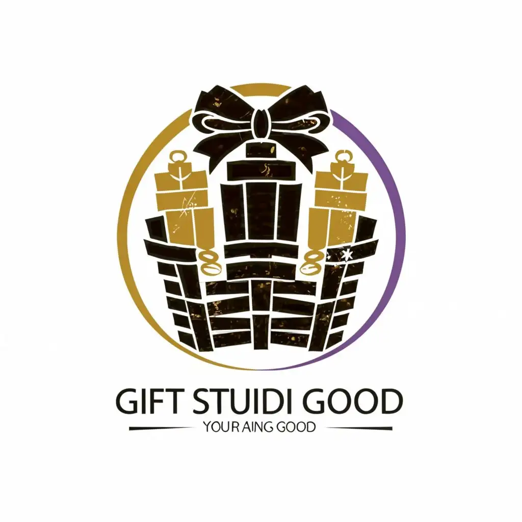logo, Gift basket, with the text "Gift Studio Goods", typography, be used in Retail industry. Color purple and gold