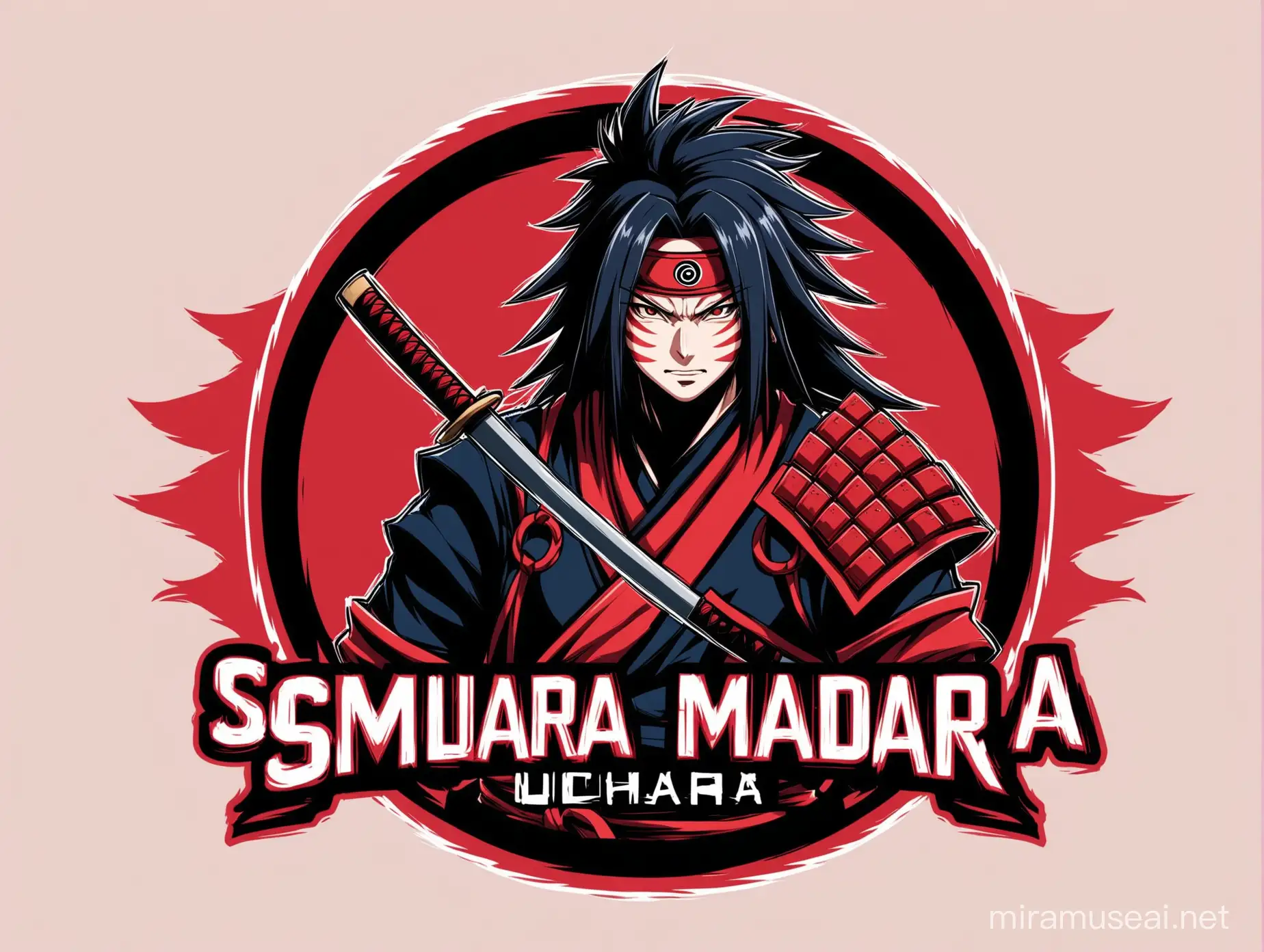 logo for a gamer who loves anime character named uchiha madara samurai


