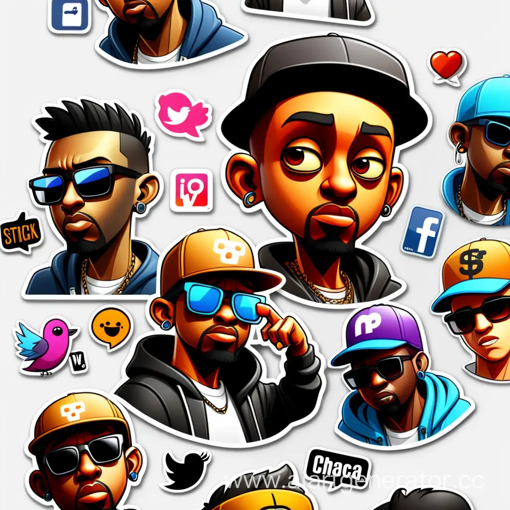 social media sticker pack on white background. The main cheracter of the stickerpack is a rap -v5 -s 750 --q 2