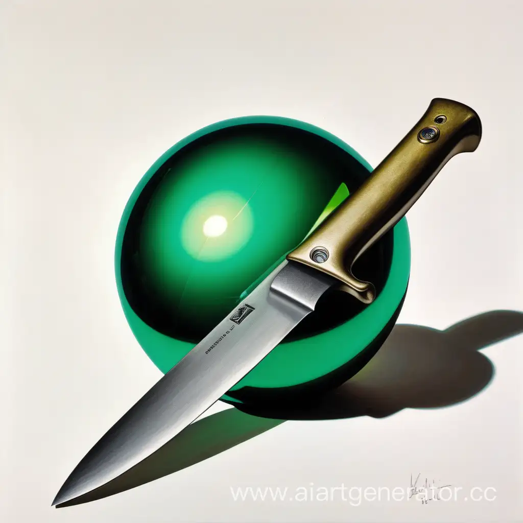 рисунок  ножа в металлическом зеленом шаре 