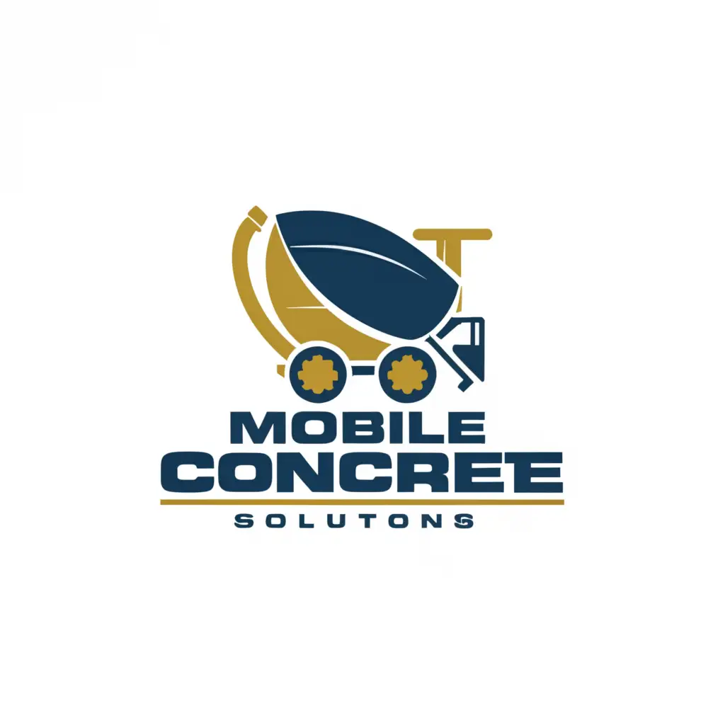 a logo design,with the text "Mobile Concrete solutions", main symbol:Mobile Concrete mixer, with pump, blue colors with gold,Moderate,be used in Construction industry,clear background