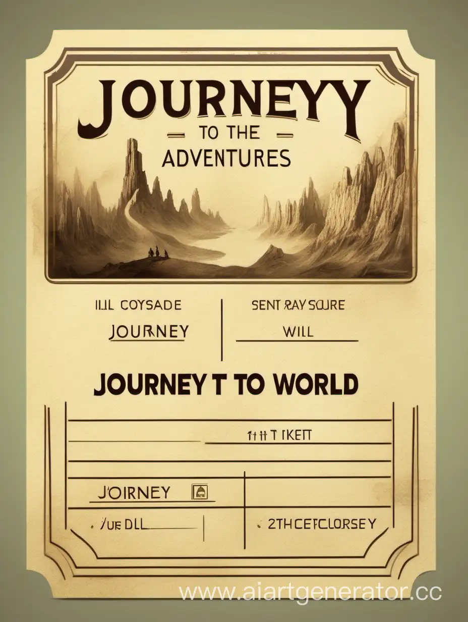Сгенерируй билет на котором будет написано «путешествие в мир приключений»