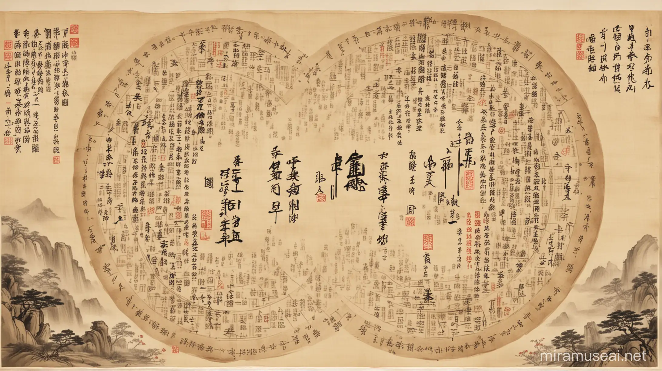 Ancient Chinese Mathematical Milestones in Ink Painting Style