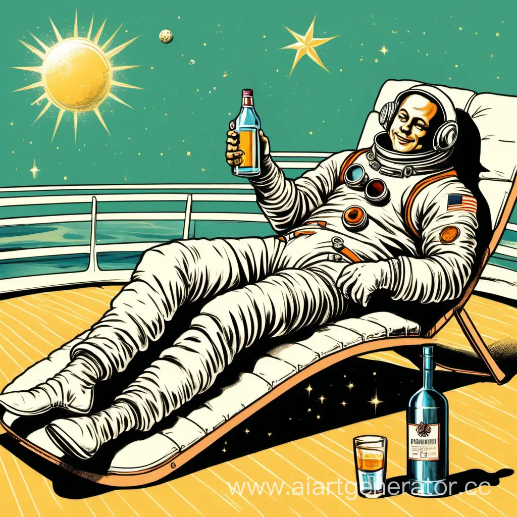 Cosmonaut-Sunbathing-on-Spacecraft-with-Gin