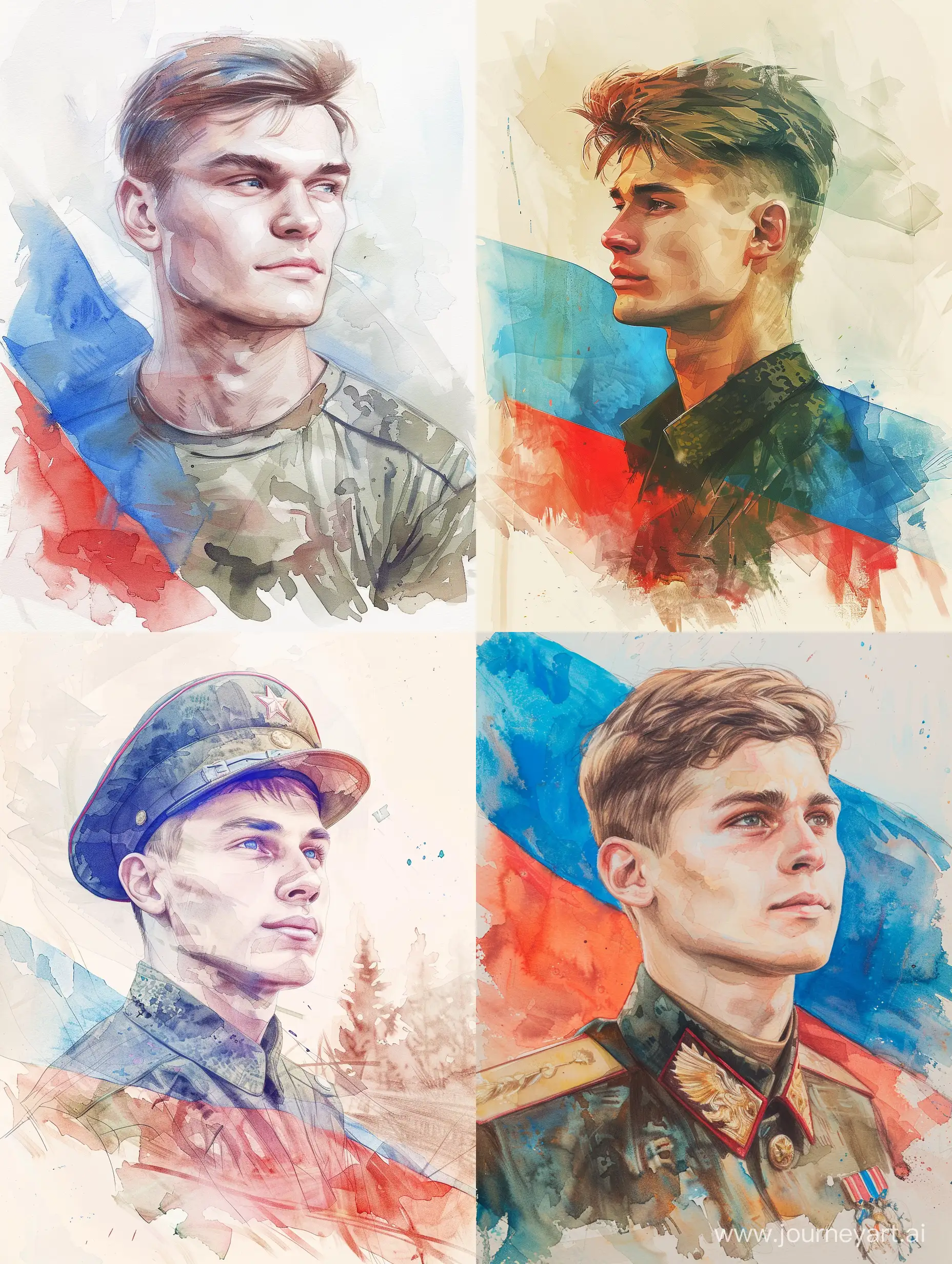 Russian-Soldier-in-Enchanting-Watercolor-Landscape