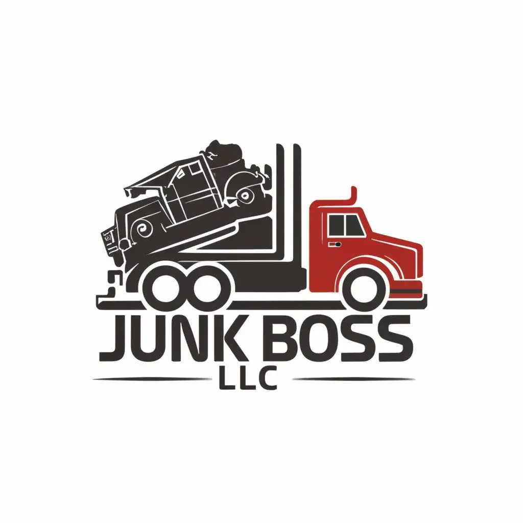 LOGO-Design-For-Junk-Boss-LLC-Rustic-Junk-Truck-Emblem-with-Bold-Typography