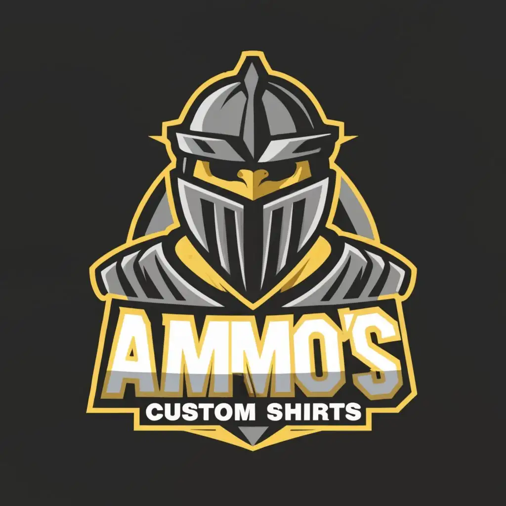 LOGO-Design-for-Ammos-Custom-Shirts-Gladiator-Helmet-Theme-on-Clear-Background